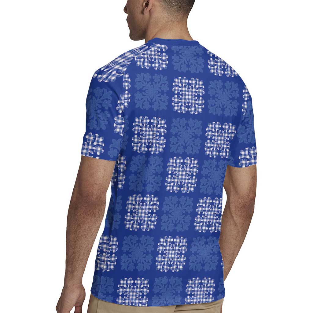 Royal Blue Palaka Quilt Hawaii Rugby Jersey Traditional Hawaii-plaid Pattern - Polynesian Pride