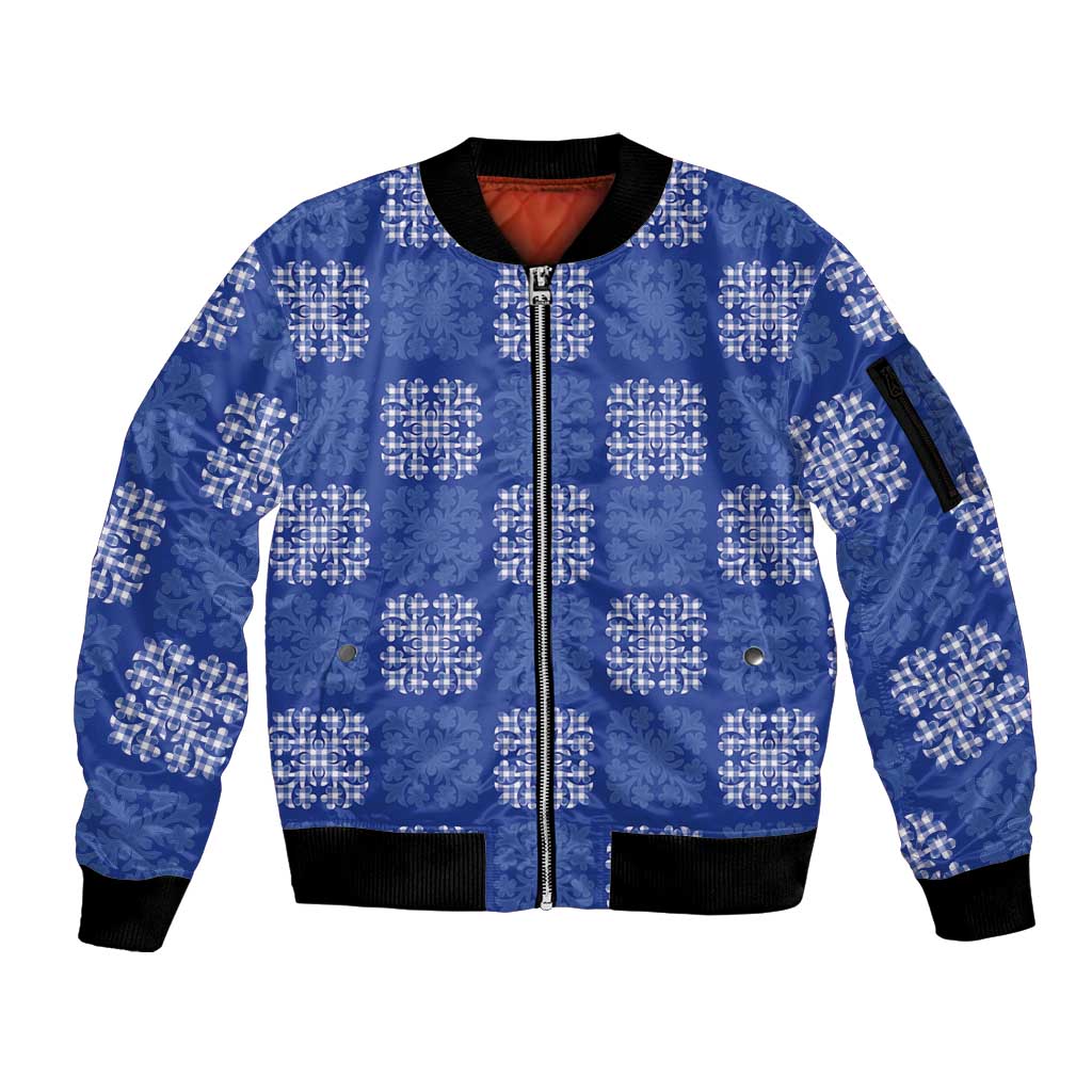 Royal Blue Palaka Quilt Hawaii Sleeve Zip Bomber Jacket Traditional Hawaii-plaid Pattern LT14 Unisex Royal Blue - Polynesian Pride