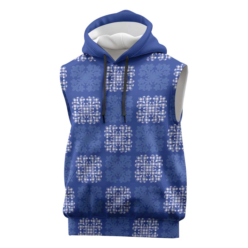 Royal Blue Palaka Quilt Hawaii Sleeveless Hoodie Traditional Hawaii-plaid Pattern LT14 Royal Blue - Polynesian Pride