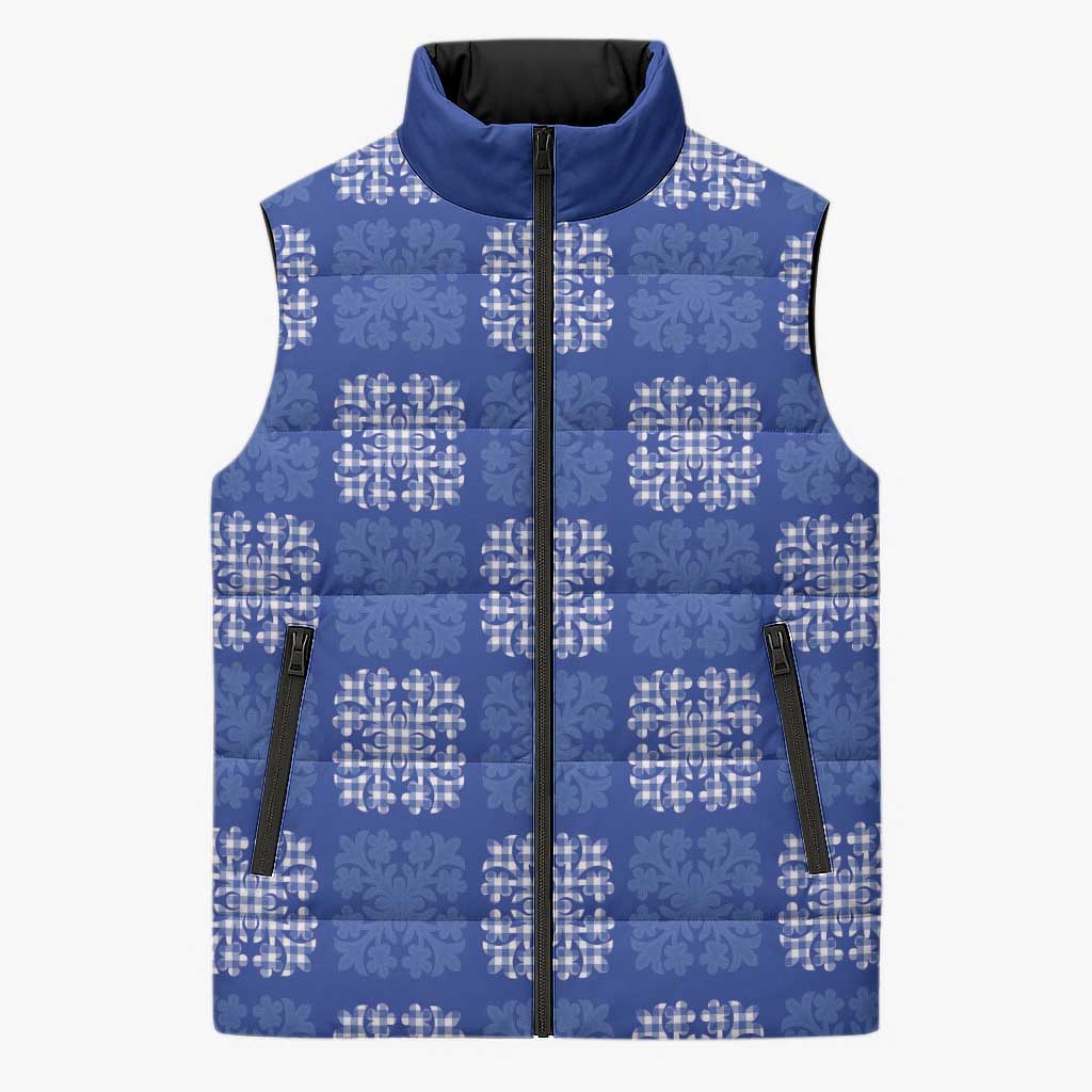Royal Blue Palaka Quilt Hawaii Sleeveless Puffer Jacket Traditional Hawaii-plaid Pattern LT14 Unisex Royal Blue - Polynesian Pride