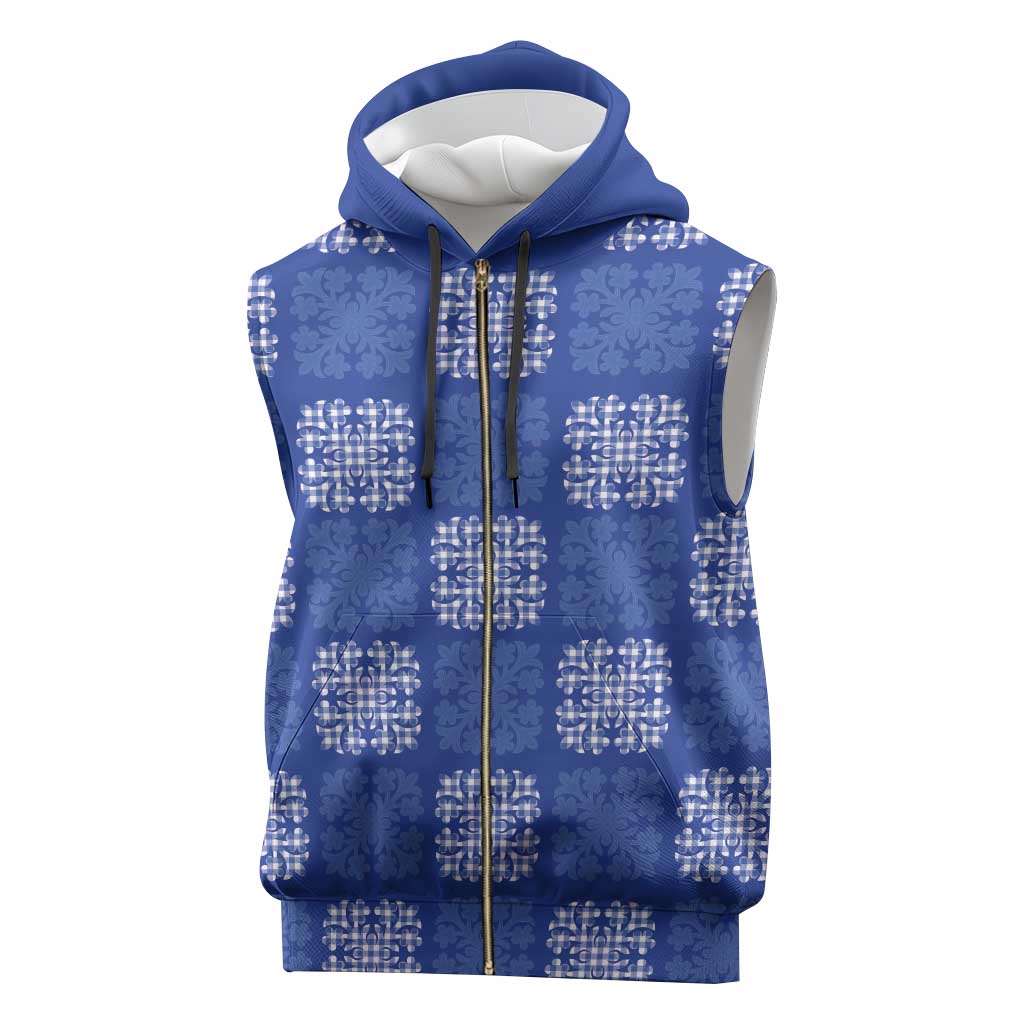 Royal Blue Palaka Quilt Hawaii Sleeveless Zip Hoodie Traditional Hawaii-plaid Pattern - Polynesian Pride