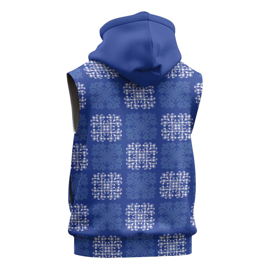 Royal Blue Palaka Quilt Hawaii Sleeveless Zip Hoodie Traditional Hawaii-plaid Pattern - Polynesian Pride