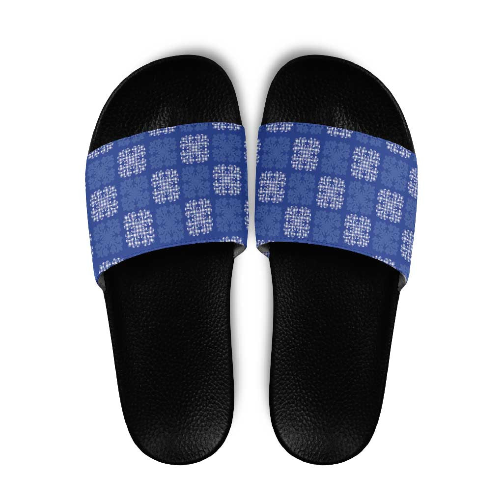 Royal Blue Palaka Quilt Hawaii Slide Sandals Traditional Hawaii-plaid Pattern LT14 Royal Blue - Polynesian Pride