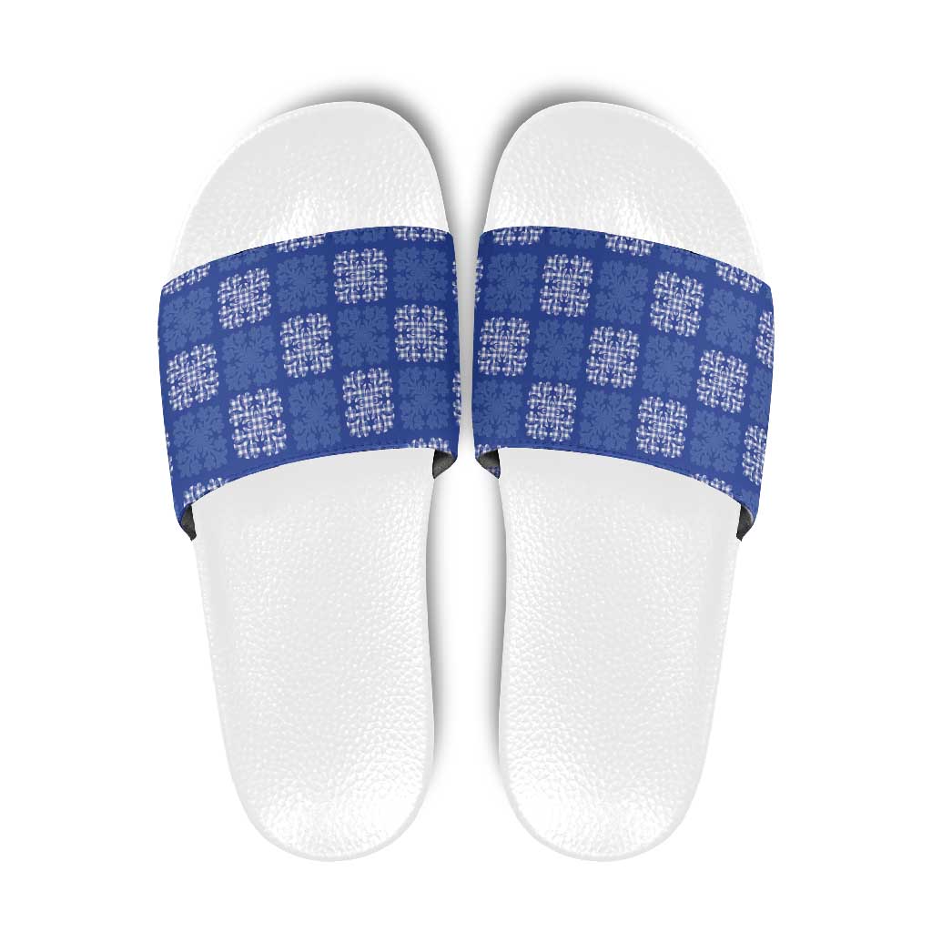 Royal Blue Palaka Quilt Hawaii Slide Sandals Traditional Hawaii-plaid Pattern LT14 Royal Blue - Polynesian Pride