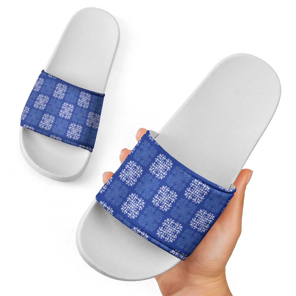 Royal Blue Palaka Quilt Hawaii Slide Sandals Traditional Hawaii-plaid Pattern LT14 - Polynesian Pride