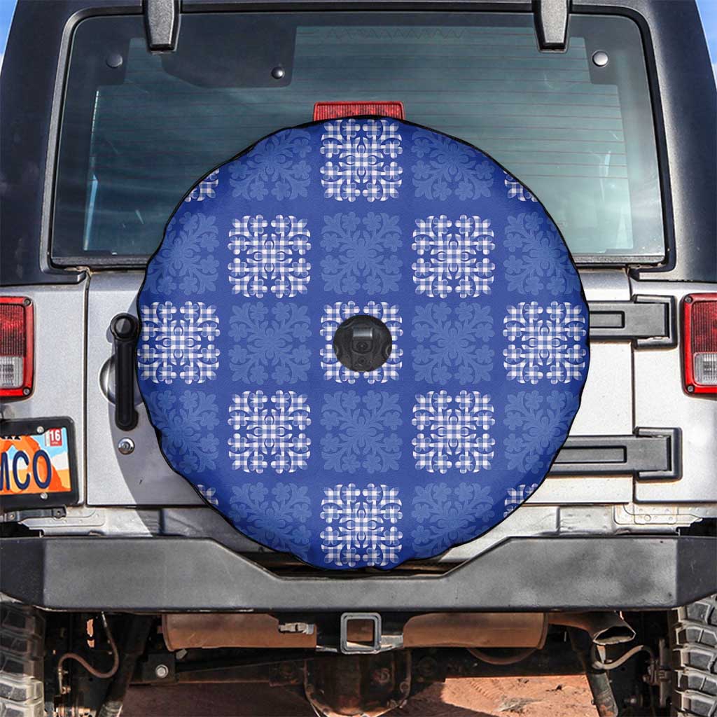 Royal Blue Palaka Quilt Hawaii Spare Tire Cover Traditional Hawaii-plaid Pattern - Polynesian Pride