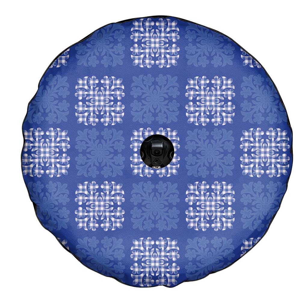 Royal Blue Palaka Quilt Hawaii Spare Tire Cover Traditional Hawaii-plaid Pattern - Polynesian Pride
