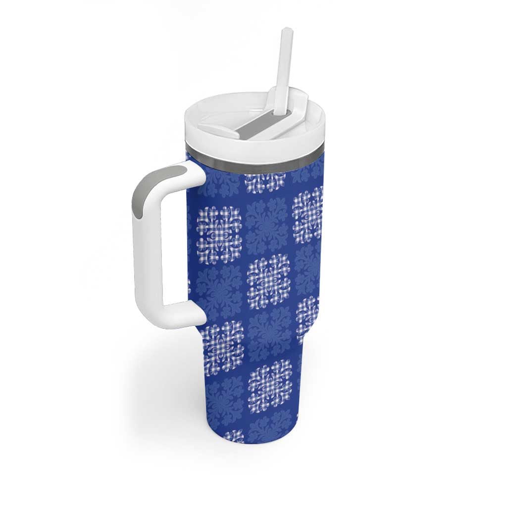Royal Blue Palaka Quilt Hawaii Tumbler With Handle Traditional Hawaii-plaid Pattern - Polynesian Pride