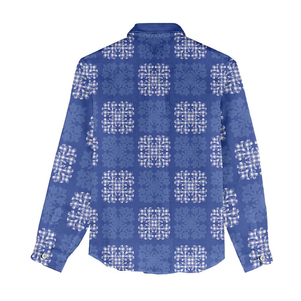 Royal Blue Palaka Quilt Hawaii Women Casual Shirt Traditional Hawaii-plaid Pattern - Polynesian Pride