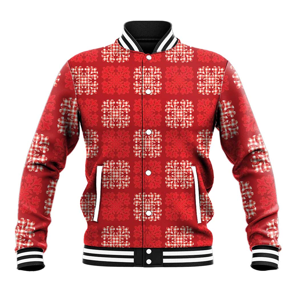 Red Palaka Quilt Hawaii Baseball Jacket Traditional Hawaii-plaid Pattern LT14 Unisex Red - Polynesian Pride