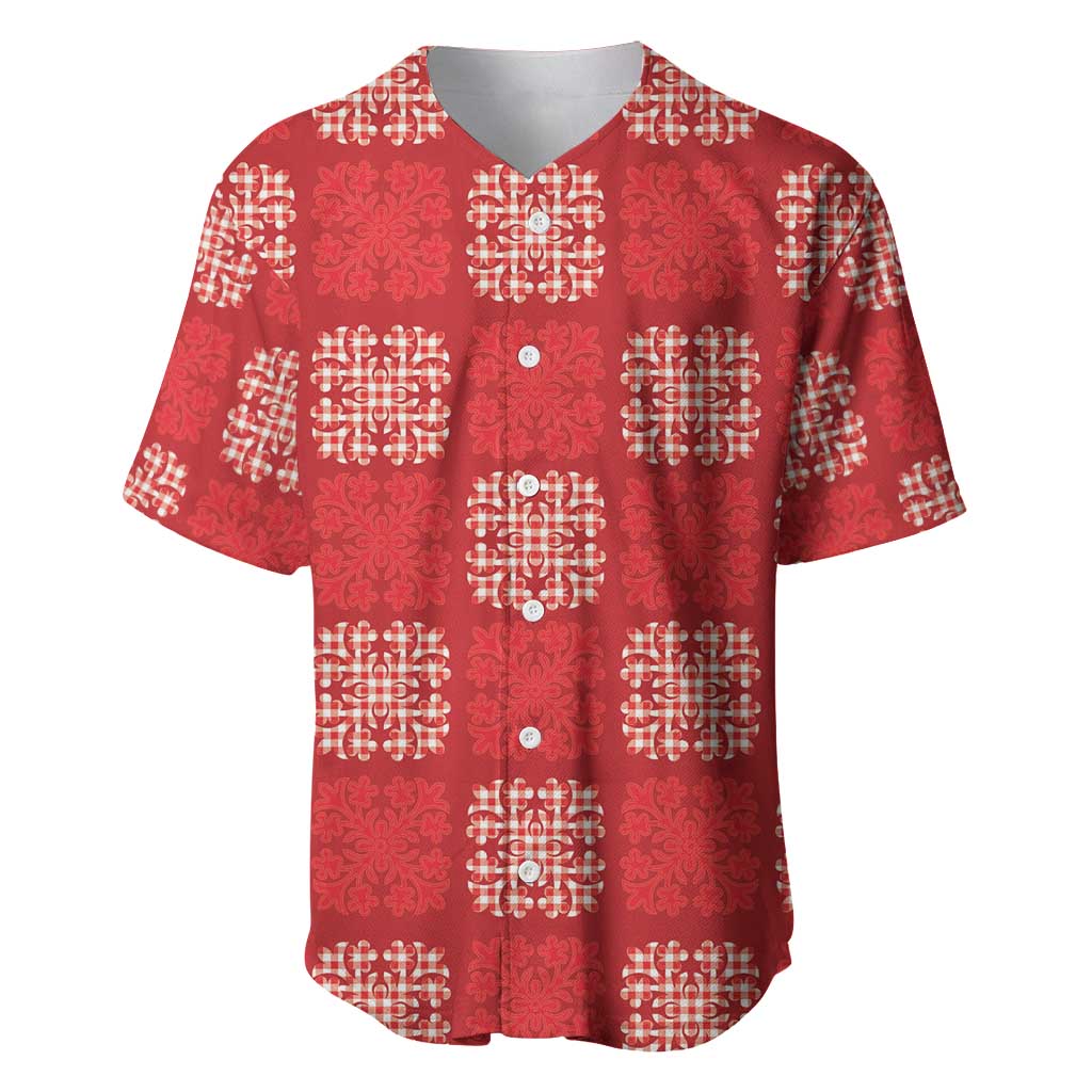 Red Palaka Quilt Hawaii Baseball Jersey Traditional Hawaii-plaid Pattern - Polynesian Pride
