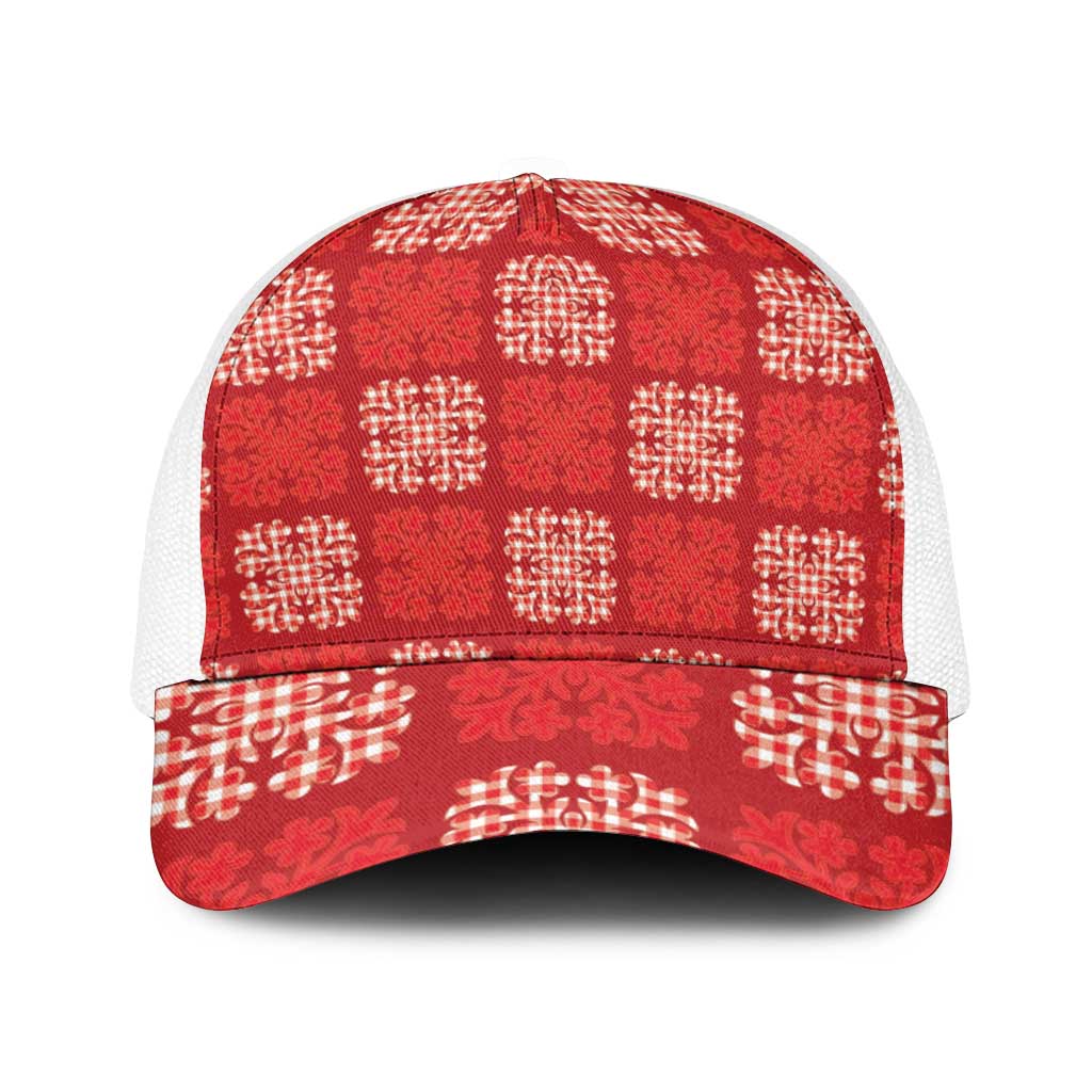 Red Palaka Quilt Hawaii Baseball Net Cap Traditional Hawaii-plaid Pattern - Polynesian Pride