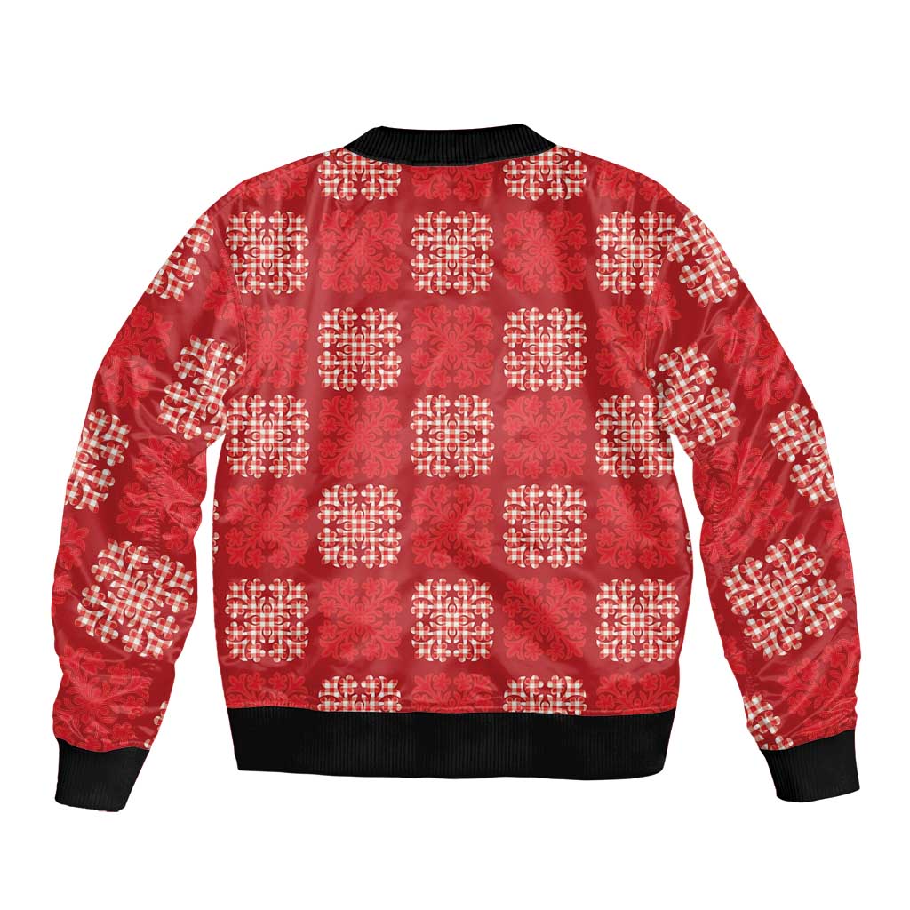 Red Palaka Quilt Hawaii Bomber Jacket Traditional Hawaii-plaid Pattern LT14 - Polynesian Pride