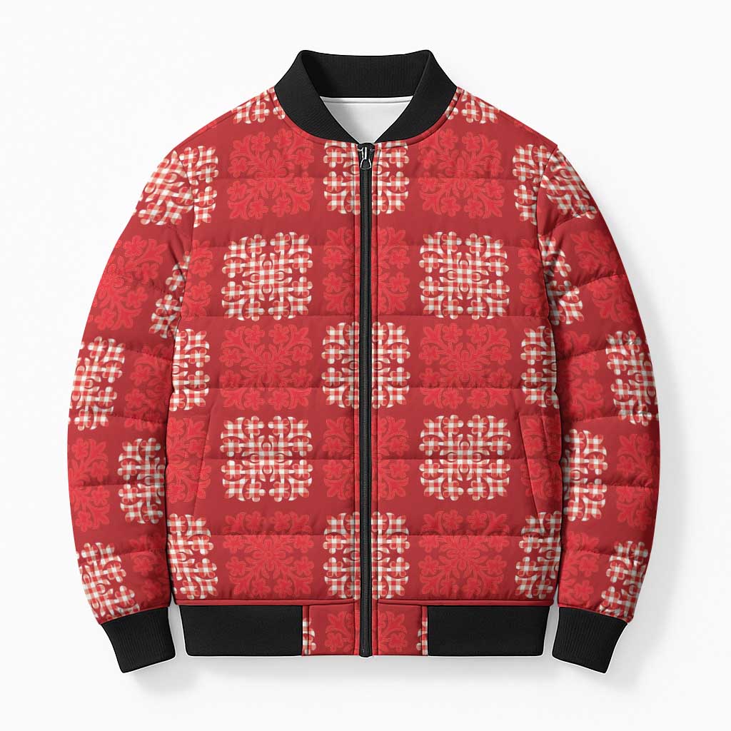 Red Palaka Quilt Hawaii Bomber Puffer Jacket Traditional Hawaii-plaid Pattern LT14 Unisex Red - Polynesian Pride