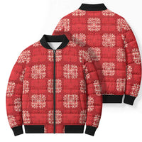 Red Palaka Quilt Hawaii Bomber Puffer Jacket Traditional Hawaii-plaid Pattern - Polynesian Pride