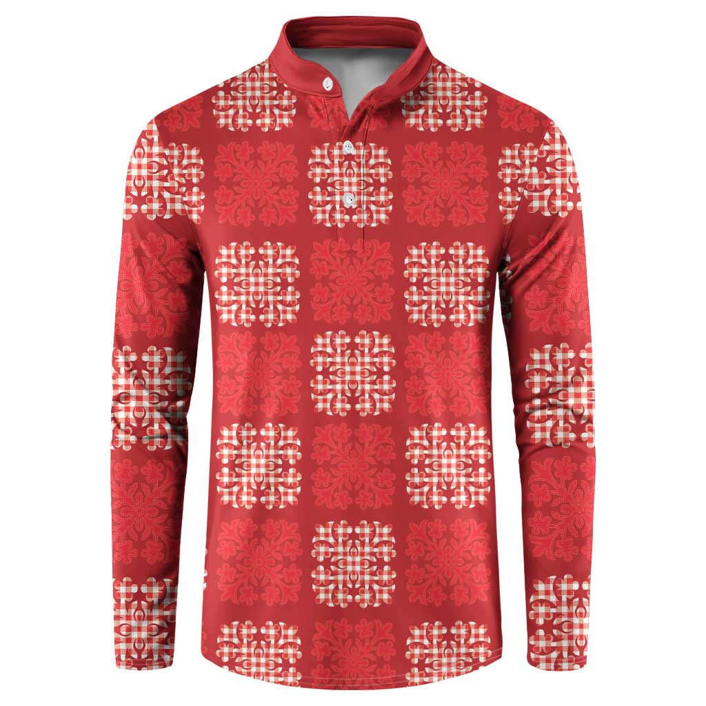 Red Palaka Quilt Hawaii Button Sweatshirt Traditional Hawaii-plaid Pattern LT14 Red - Polynesian Pride
