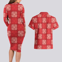 Red Palaka Quilt Hawaii Couples Matching Long Sleeve Bodycon Dress and Hawaiian Shirt Traditional Hawaii-plaid Pattern - Polynesian Pride