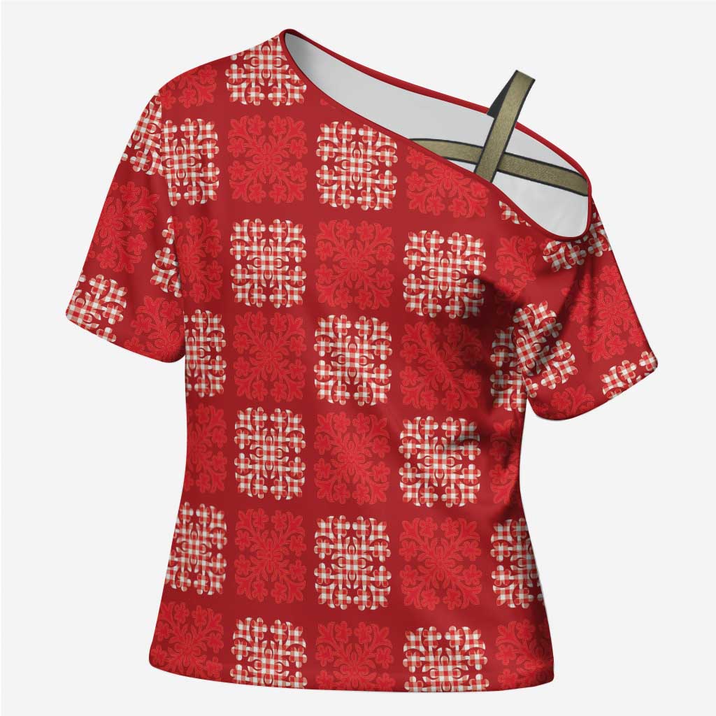 Red Palaka Quilt Hawaii Cross Shoulder Shirt Traditional Hawaii-plaid Pattern LT14 Female Red - Polynesian Pride