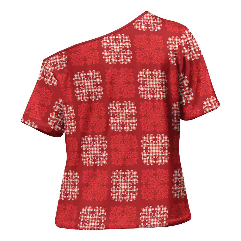 Red Palaka Quilt Hawaii Cross Shoulder Shirt Traditional Hawaii-plaid Pattern LT14 - Polynesian Pride
