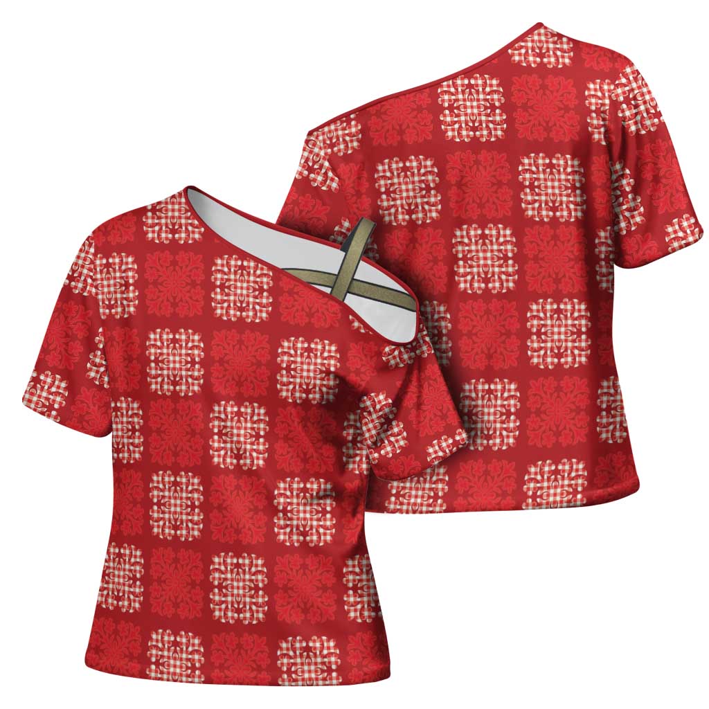 Red Palaka Quilt Hawaii Cross Shoulder Shirt Traditional Hawaii-plaid Pattern LT14 - Polynesian Pride