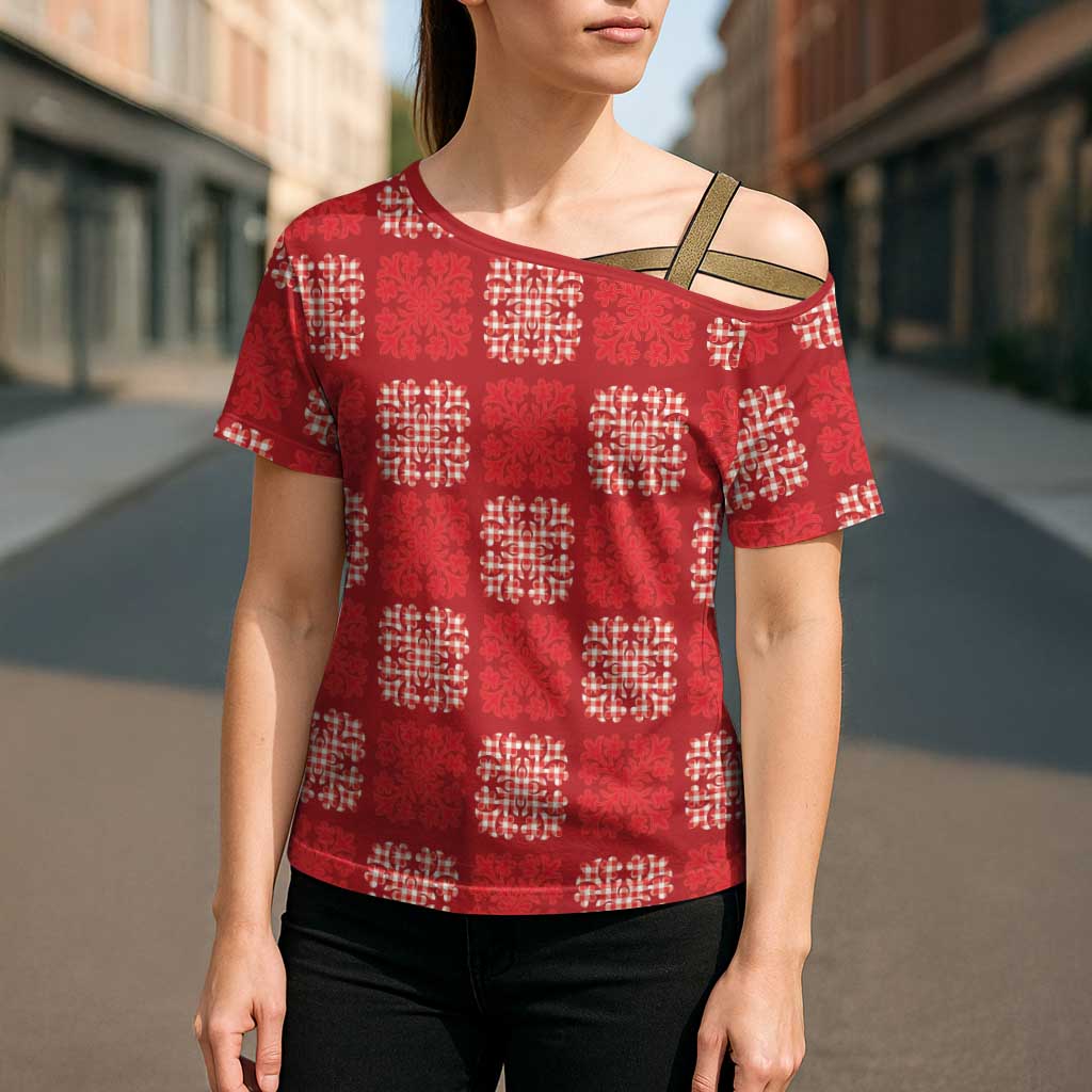 Red Palaka Quilt Hawaii Cross Shoulder Shirt Traditional Hawaii-plaid Pattern LT14 - Polynesian Pride
