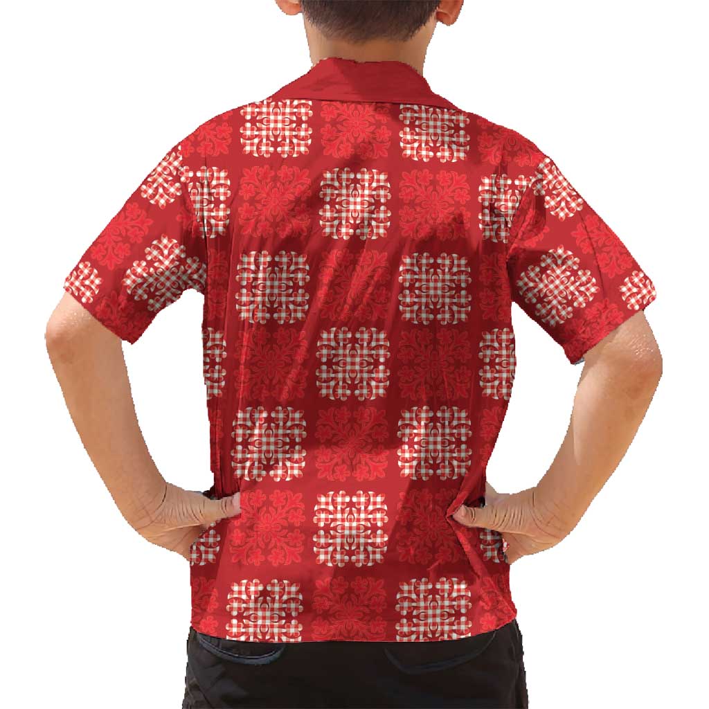 Red Palaka Quilt Hawaii Family Matching Long Sleeve Bodycon Dress and Hawaiian Shirt Traditional Hawaii-plaid Pattern - Polynesian Pride