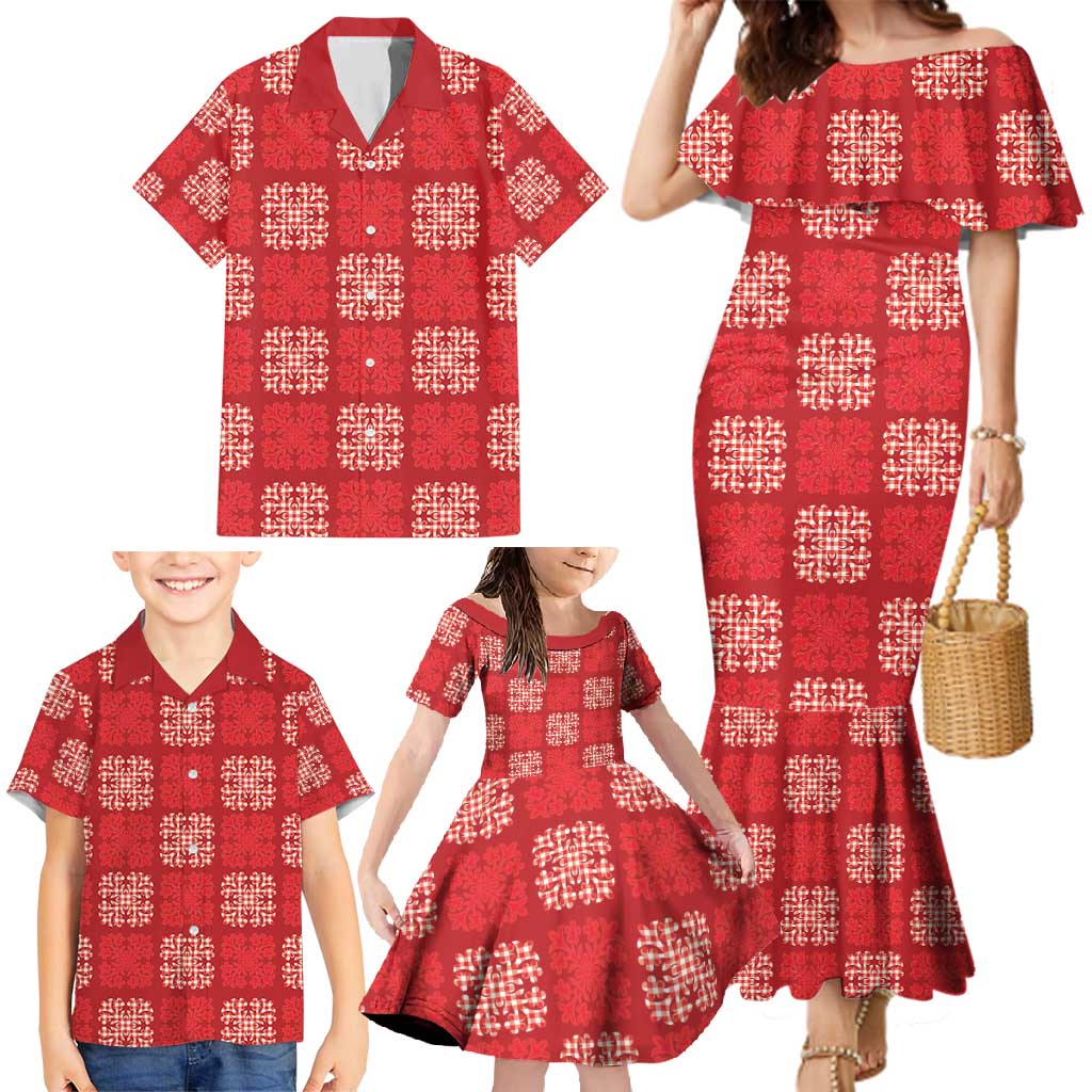 Red Palaka Quilt Hawaii Family Matching Mermaid Dress and Hawaiian Shirt Traditional Hawaii-plaid Pattern - Polynesian Pride