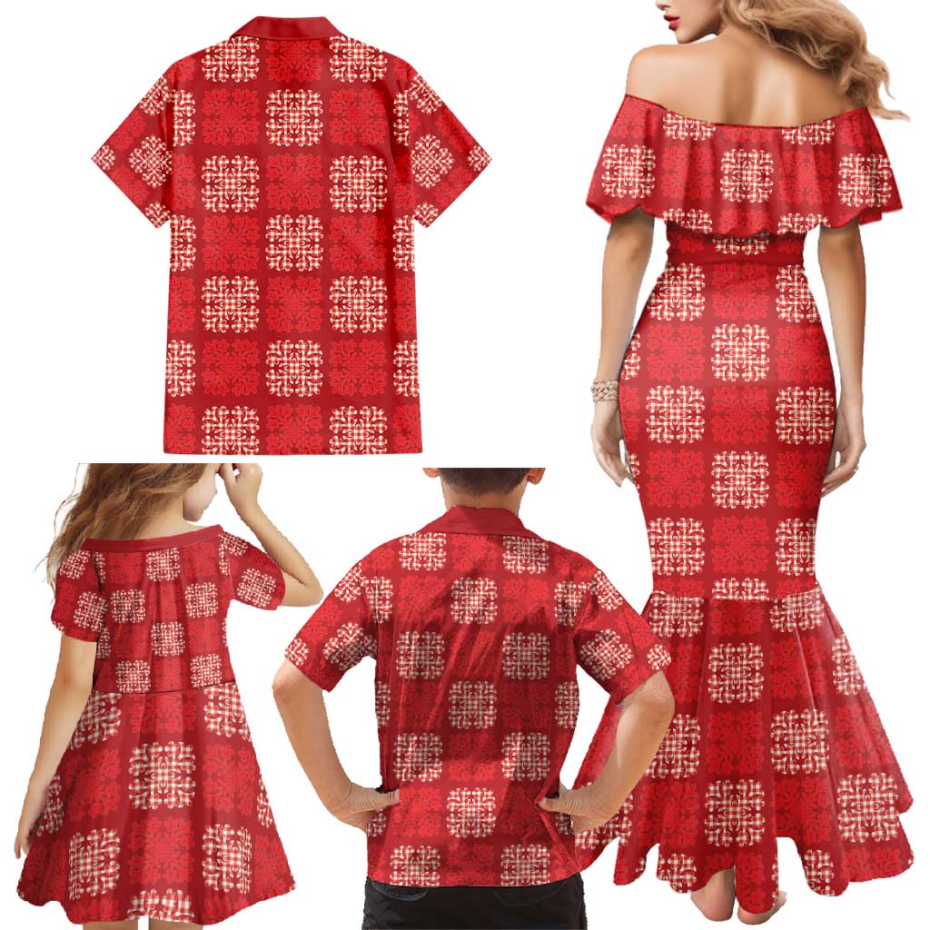 Red Palaka Quilt Hawaii Family Matching Mermaid Dress and Hawaiian Shirt Traditional Hawaii-plaid Pattern - Polynesian Pride