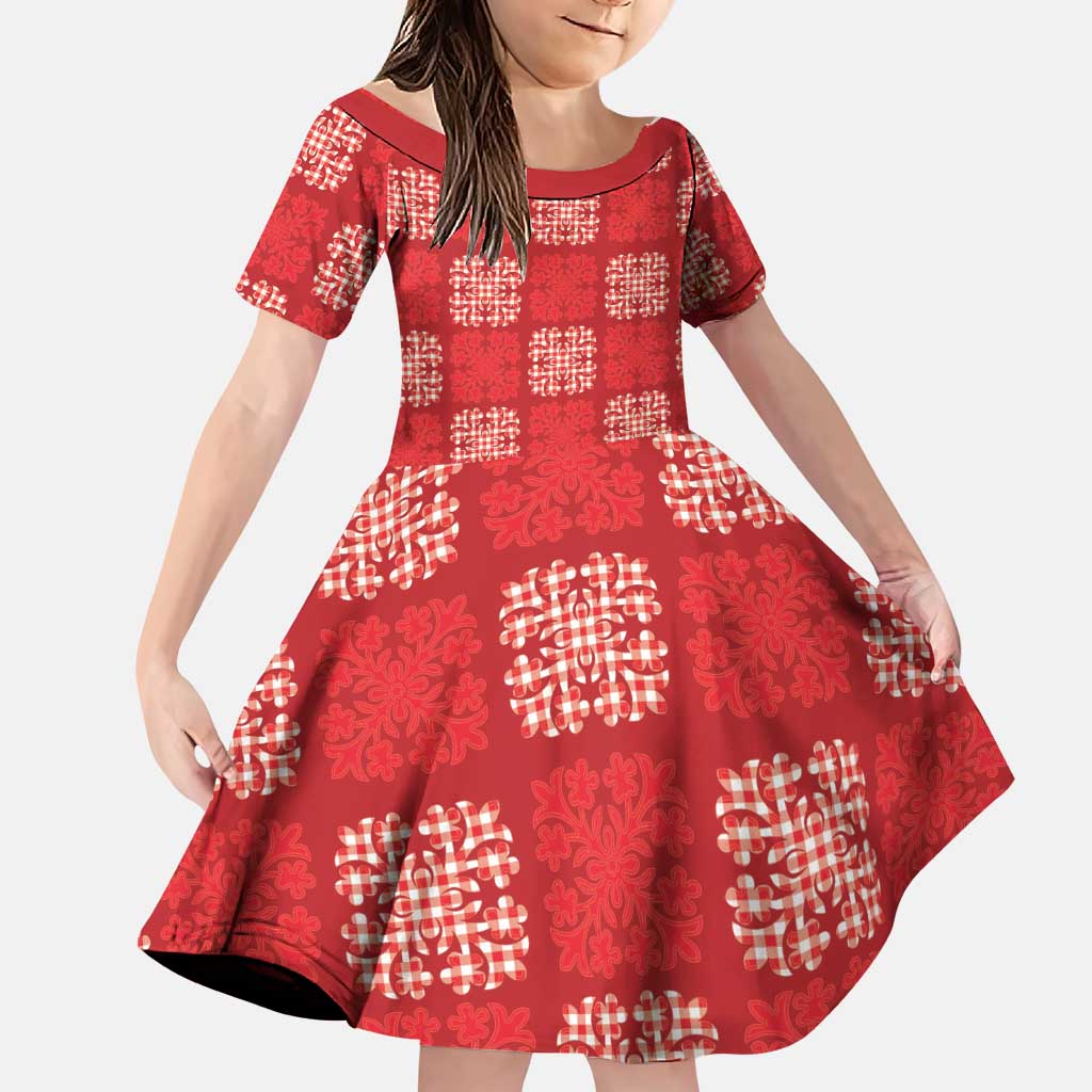 Red Palaka Quilt Hawaii Family Matching Puletasi and Hawaiian Shirt Traditional Hawaii-plaid Pattern LT14 Daughter's Dress Red - Polynesian Pride