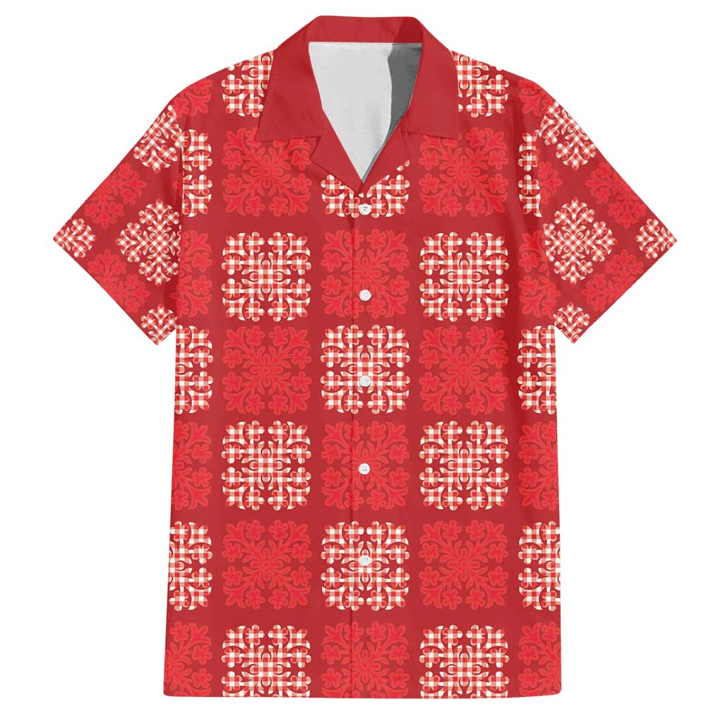 Red Palaka Quilt Hawaii Family Matching Puletasi and Hawaiian Shirt Traditional Hawaii-plaid Pattern LT14 Dad's Shirt - Short Sleeve Red - Polynesian Pride