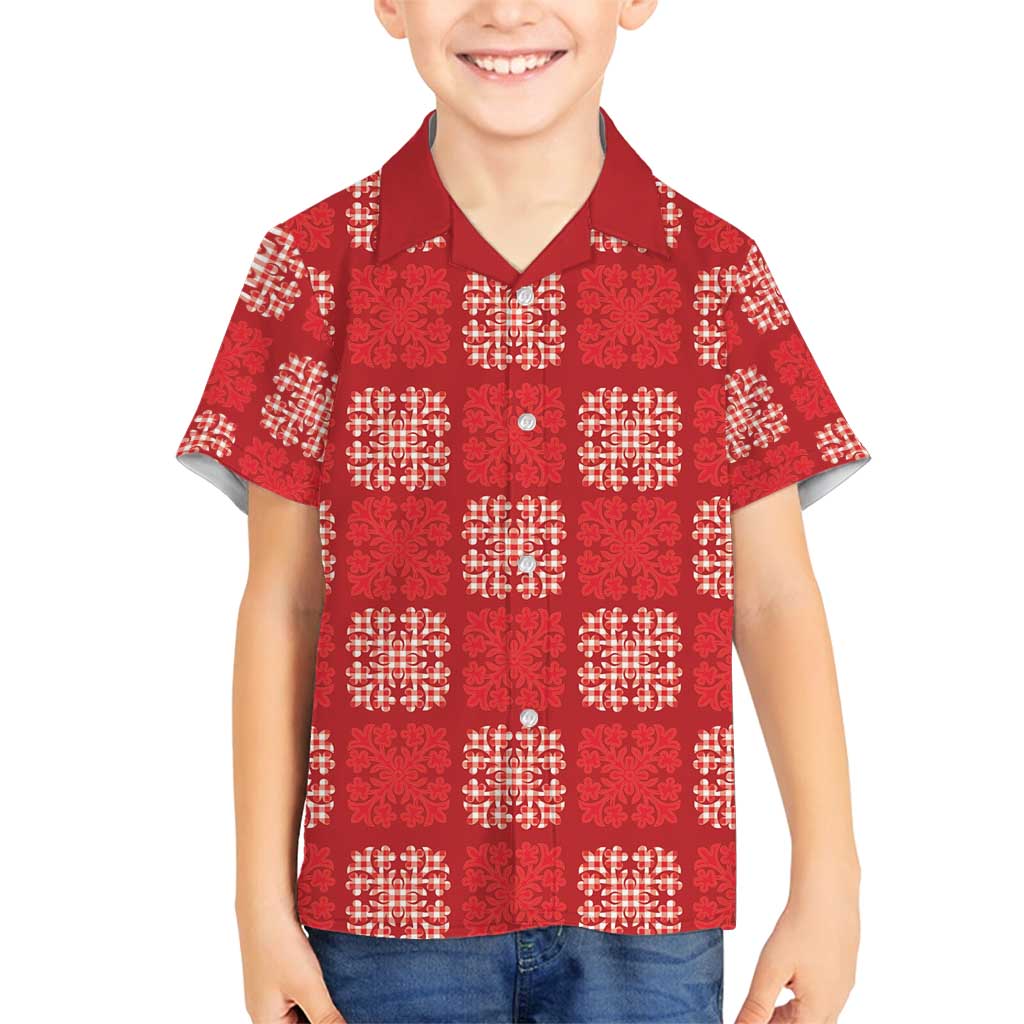 Red Palaka Quilt Hawaii Family Matching Puletasi and Hawaiian Shirt Traditional Hawaii-plaid Pattern LT14 Son's Shirt Red - Polynesian Pride
