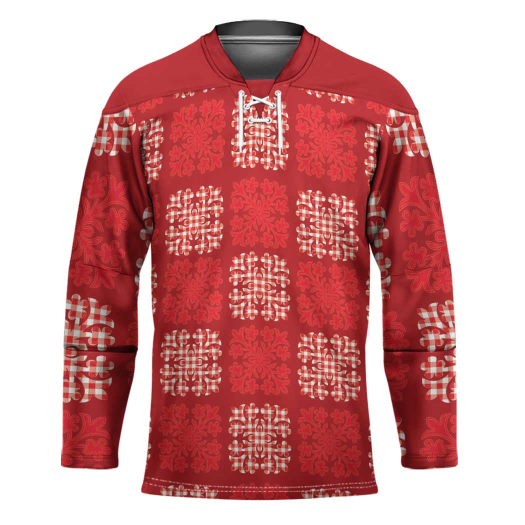 Red Palaka Quilt Hawaii Hockey Jersey Traditional Hawaii-plaid Pattern LT14 Unisex Red - Polynesian Pride