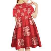 Red Palaka Quilt Hawaii Kid Short Sleeve Dress Traditional Hawaii-plaid Pattern - Polynesian Pride