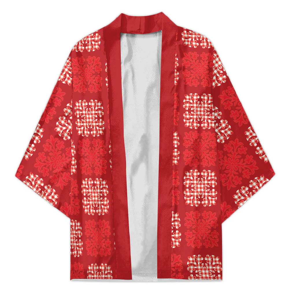 Red Palaka Quilt Hawaii Kimono Traditional Hawaii-plaid Pattern LT14 Unisex Red - Polynesian Pride