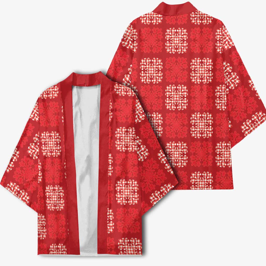 Red Palaka Quilt Hawaii Kimono Traditional Hawaii-plaid Pattern LT14 - Polynesian Pride