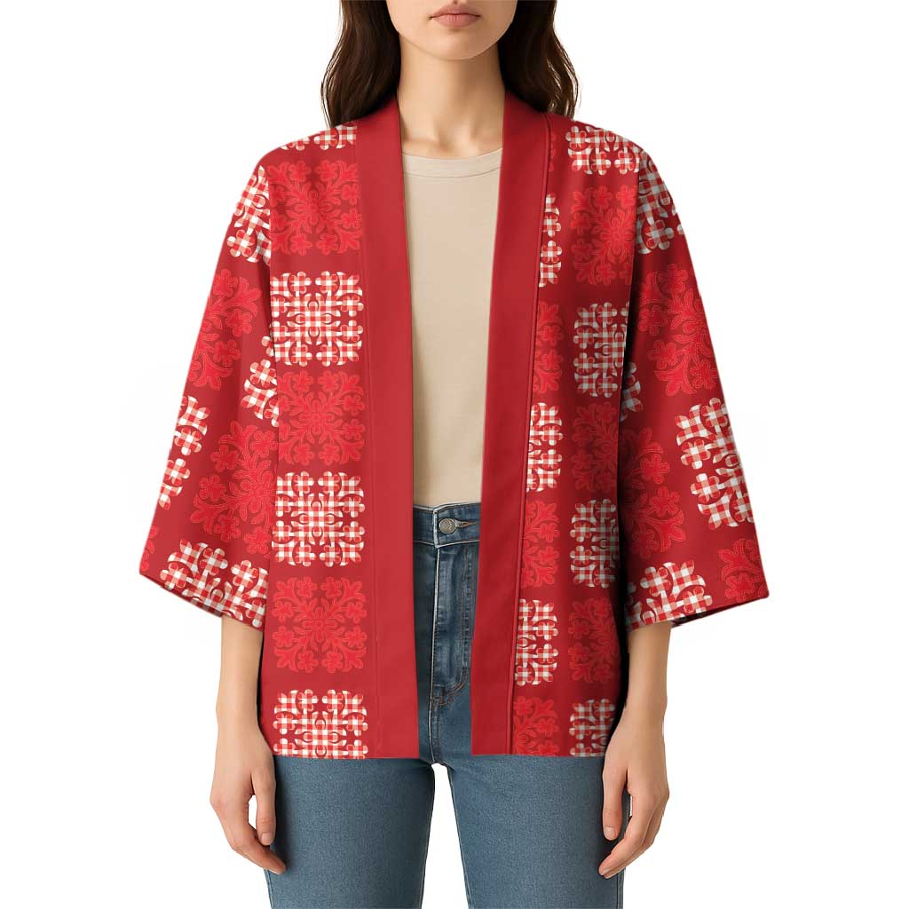 Red Palaka Quilt Hawaii Kimono Traditional Hawaii-plaid Pattern LT14 - Polynesian Pride