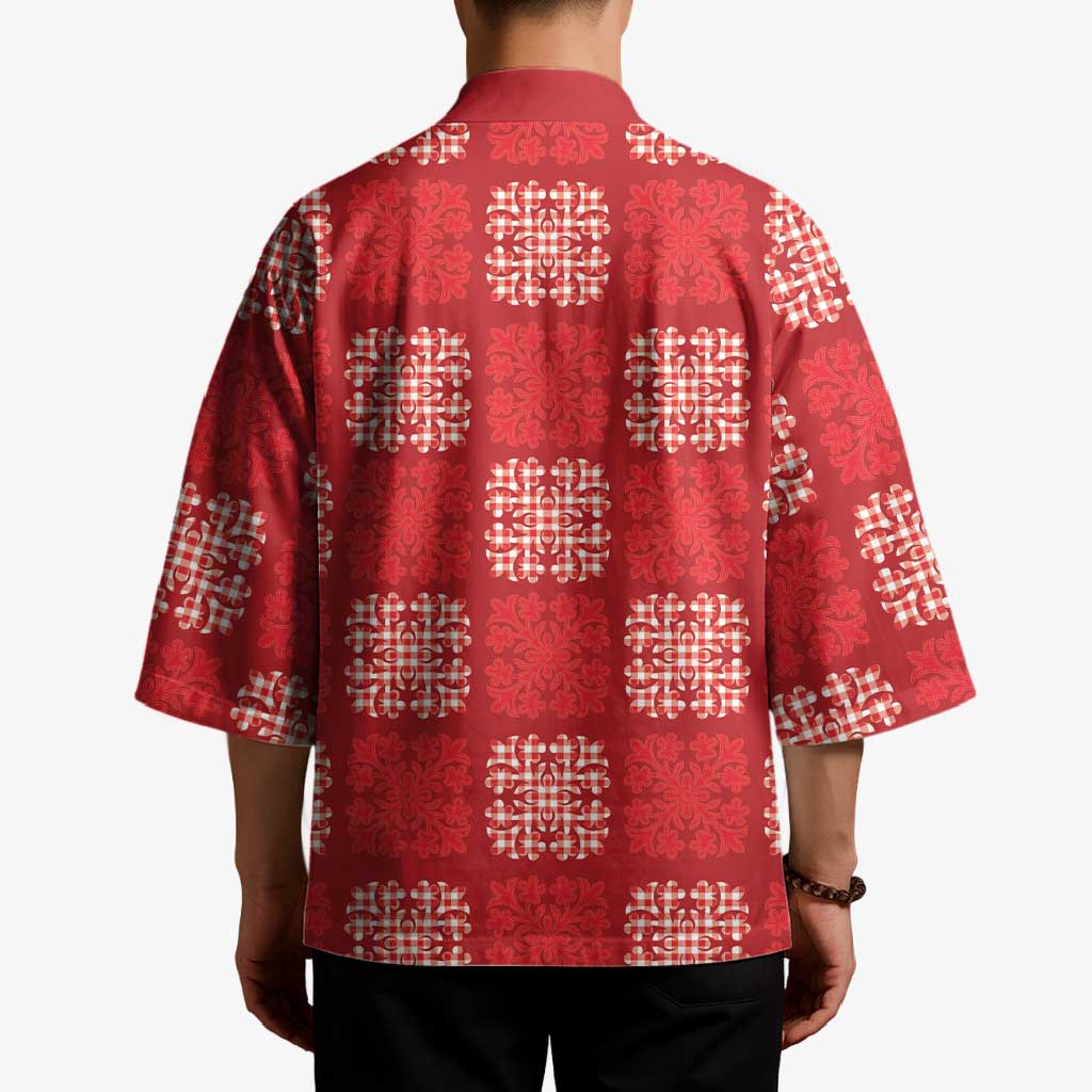 Red Palaka Quilt Hawaii Kimono Traditional Hawaii-plaid Pattern LT14 - Polynesian Pride
