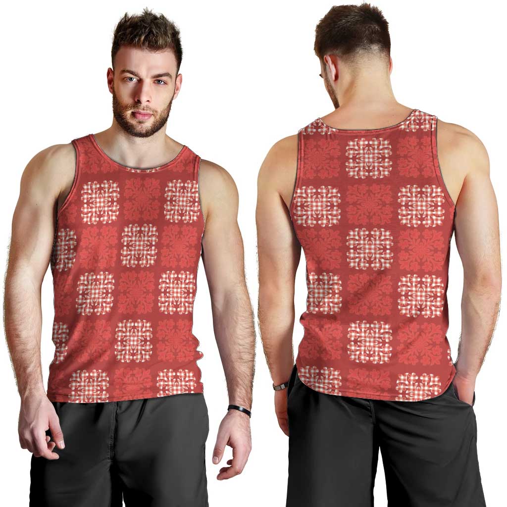Red Palaka Quilt Hawaii Men Tank Top Traditional Hawaii-plaid Pattern - Polynesian Pride