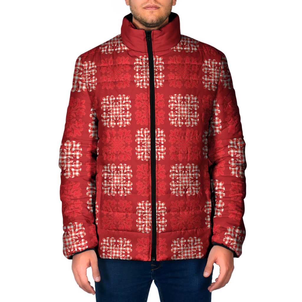 Red Palaka Quilt Hawaii Padded Jacket Traditional Hawaii-plaid Pattern LT14 Men Red - Polynesian Pride
