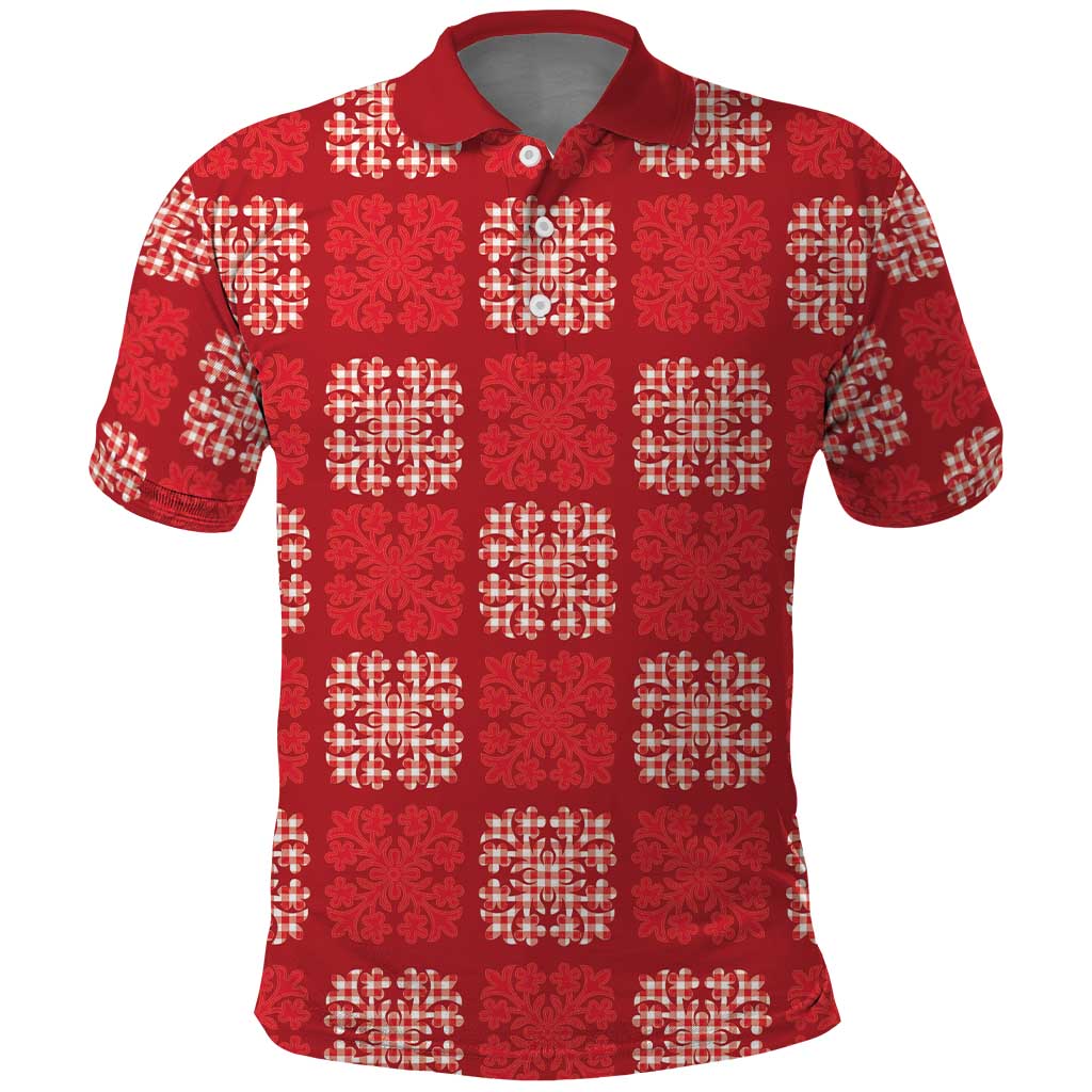 Red Palaka Quilt Hawaii Polo Shirt Traditional Hawaii-plaid Pattern - Polynesian Pride