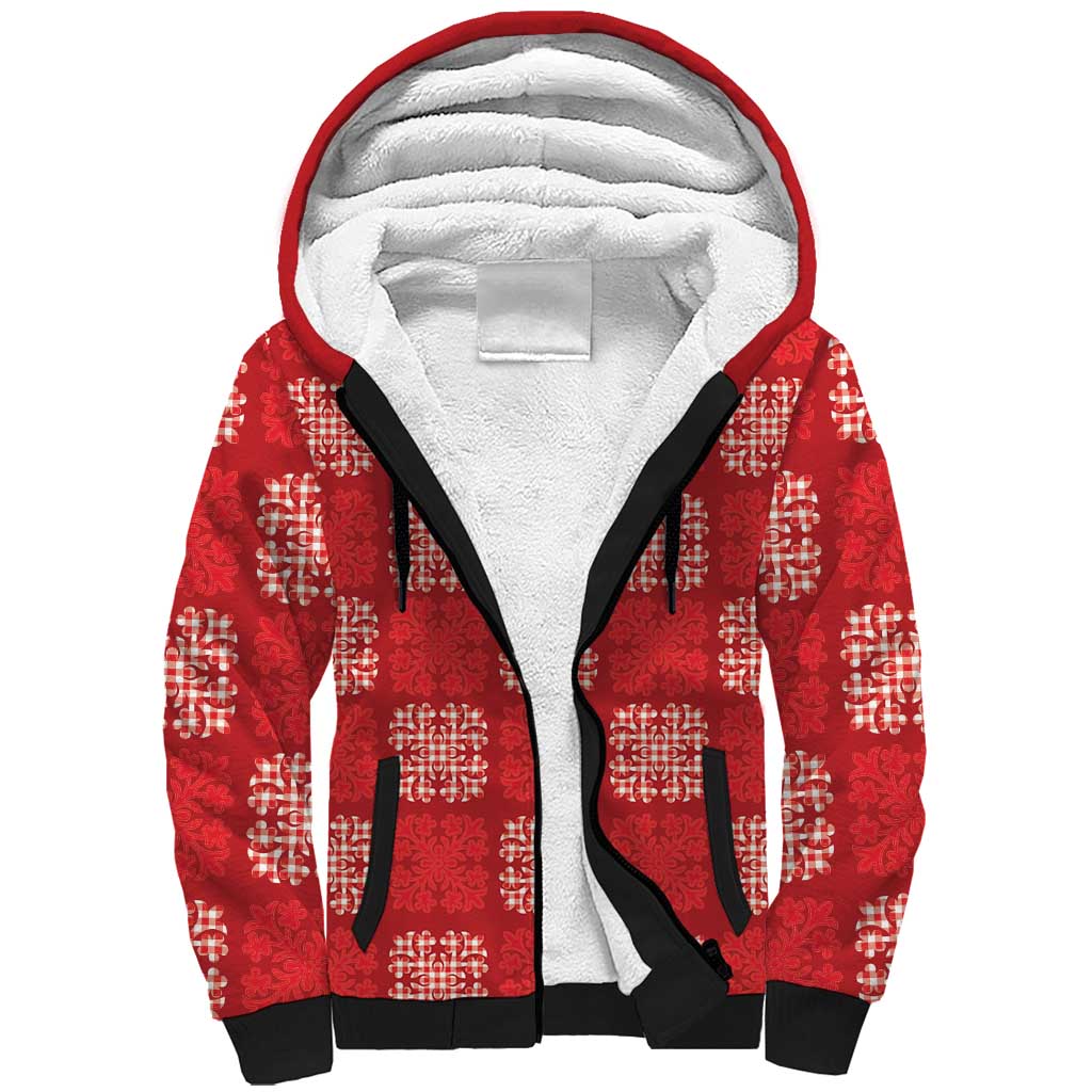 Red Palaka Quilt Hawaii Sherpa Hoodie Traditional Hawaii-plaid Pattern LT14 Unisex Red - Polynesian Pride