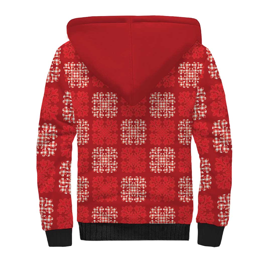 Red Palaka Quilt Hawaii Sherpa Hoodie Traditional Hawaii-plaid Pattern LT14 - Polynesian Pride