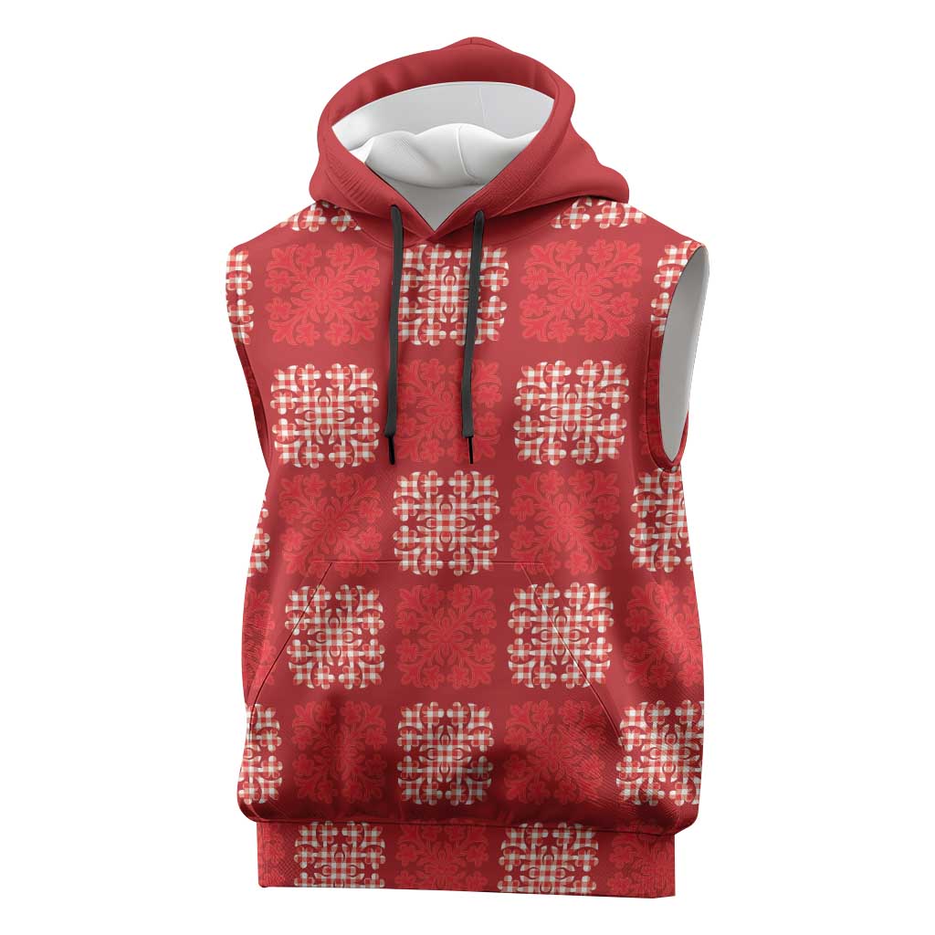 Red Palaka Quilt Hawaii Sleeveless Hoodie Traditional Hawaii-plaid Pattern LT14 Red - Polynesian Pride