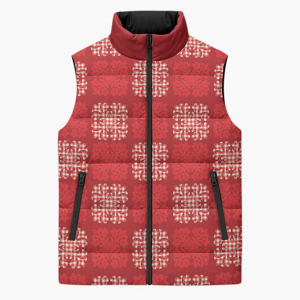 Red Palaka Quilt Hawaii Sleeveless Puffer Jacket Traditional Hawaii-plaid Pattern LT14 Unisex Red - Polynesian Pride