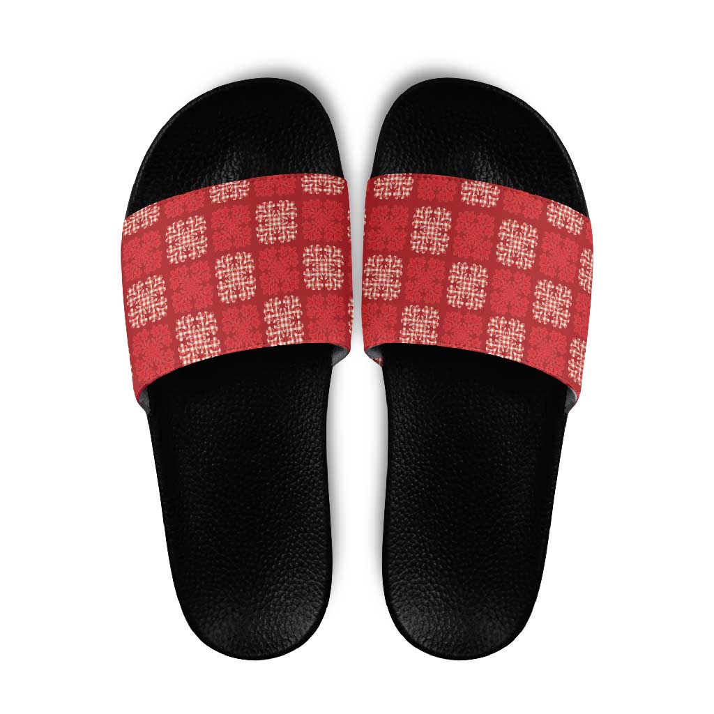 Red Palaka Quilt Hawaii Slide Sandals Traditional Hawaii-plaid Pattern LT14 Red - Polynesian Pride