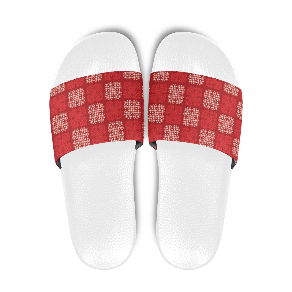 Red Palaka Quilt Hawaii Slide Sandals Traditional Hawaii-plaid Pattern LT14 Red - Polynesian Pride