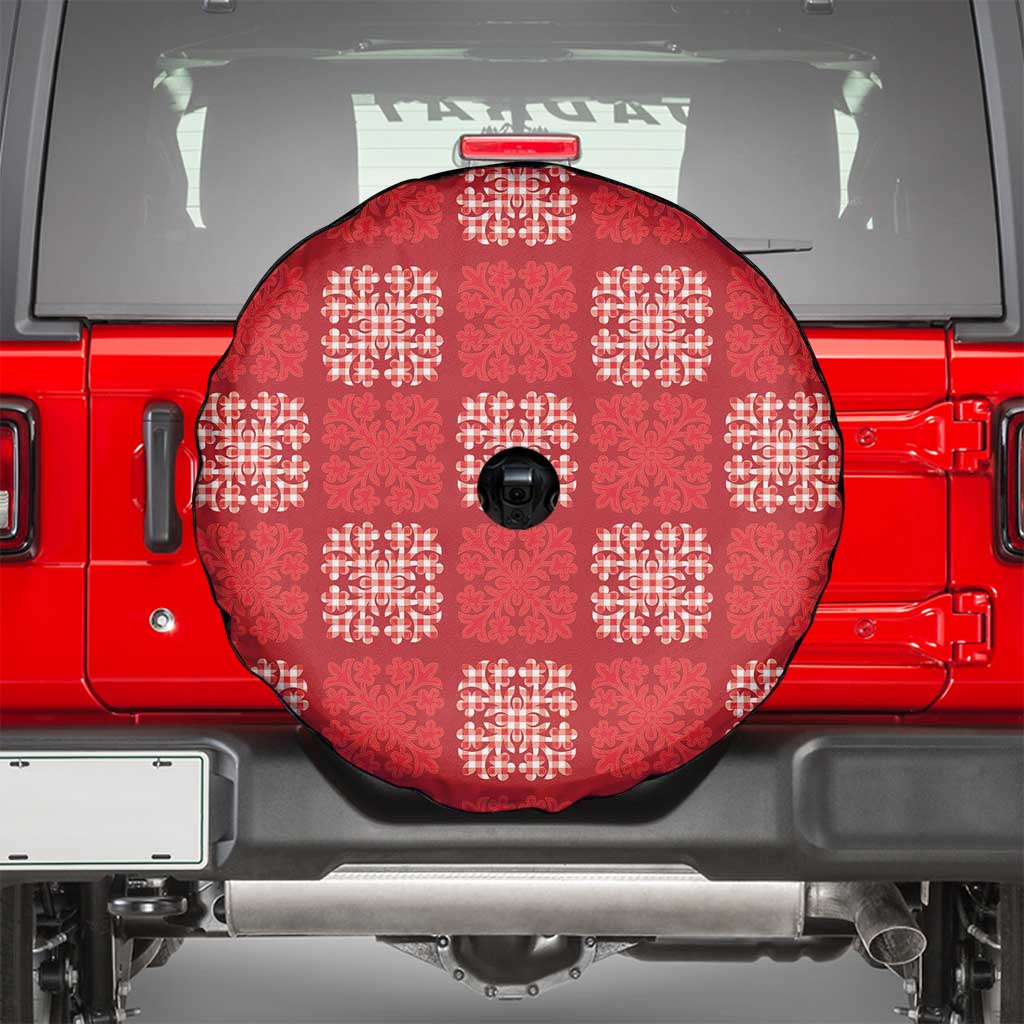 Red Palaka Quilt Hawaii Spare Tire Cover Traditional Hawaii-plaid Pattern - Polynesian Pride