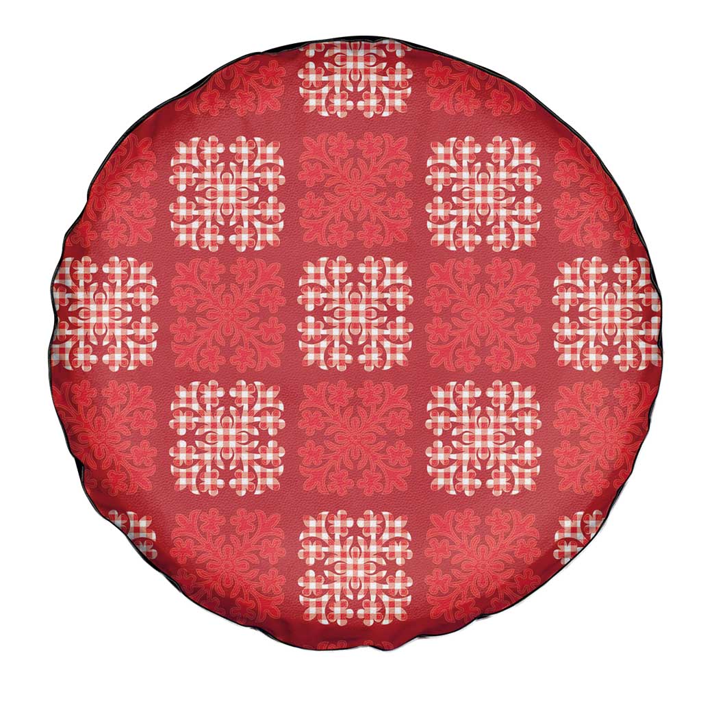 Red Palaka Quilt Hawaii Spare Tire Cover Traditional Hawaii-plaid Pattern - Polynesian Pride