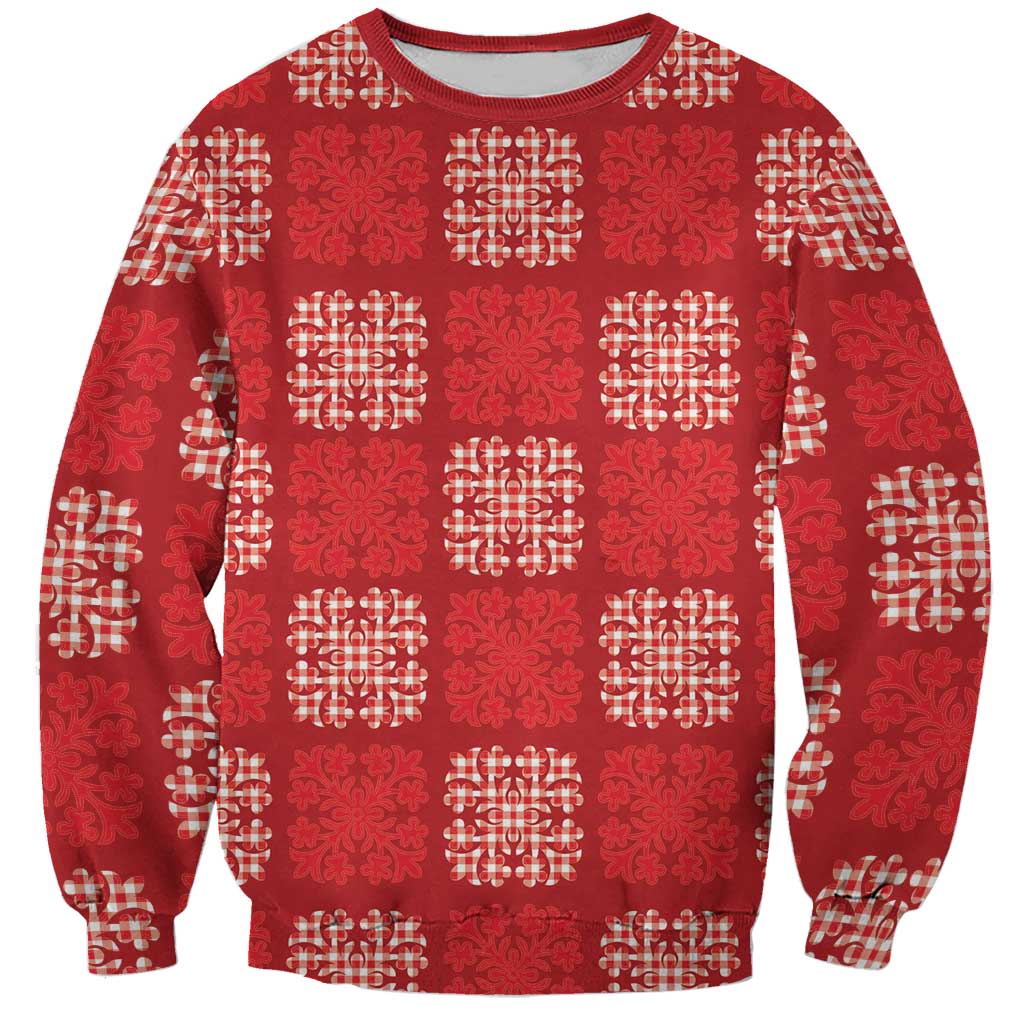 Red Palaka Quilt Hawaii Sweatshirt Traditional Hawaii-plaid Pattern LT14 Unisex Red - Polynesian Pride