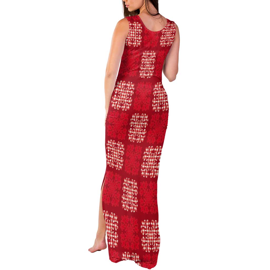 Red Palaka Quilt Hawaii Tank Maxi Dress Traditional Hawaii-plaid Pattern - Polynesian Pride